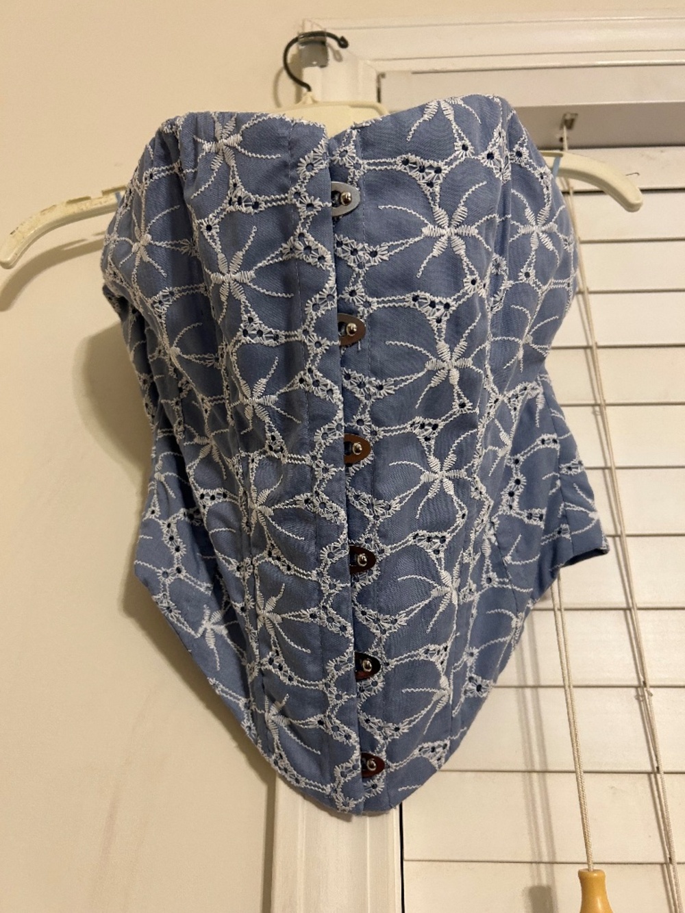Blue Eyelet Embroidered Button Front Corset